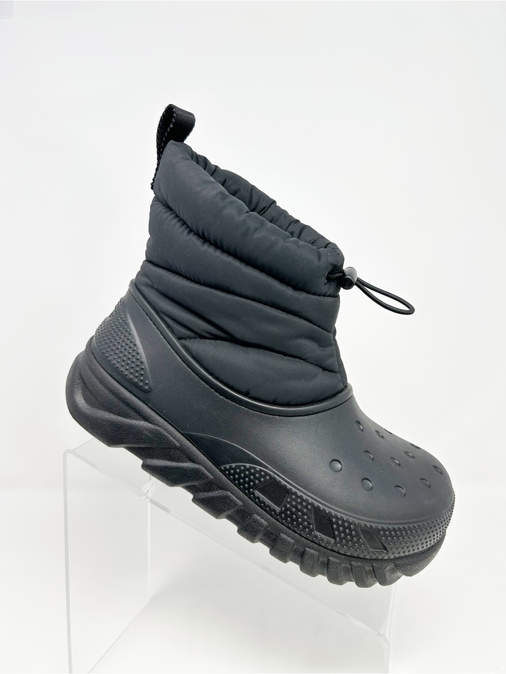 Crocs Duet Max II Snow Boots Unisex Black Fleece Lined Drawstring Ankle Size 6